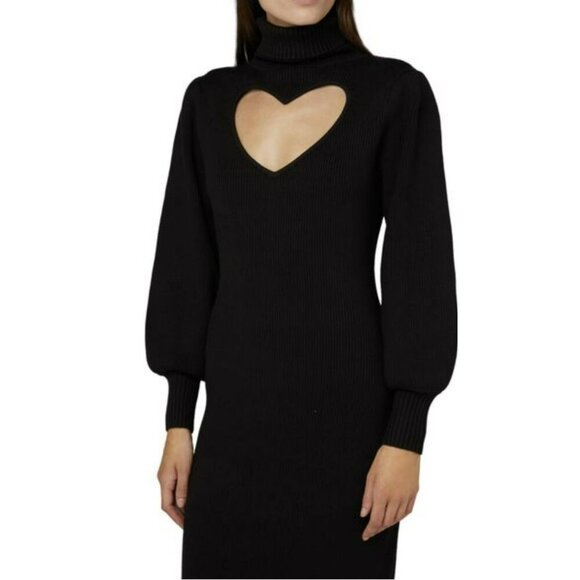 Farm Rio Black Ribbed Knit Heart Cutout Turtleneck Midi Dress Sz M NWT - Picture 2 of 8